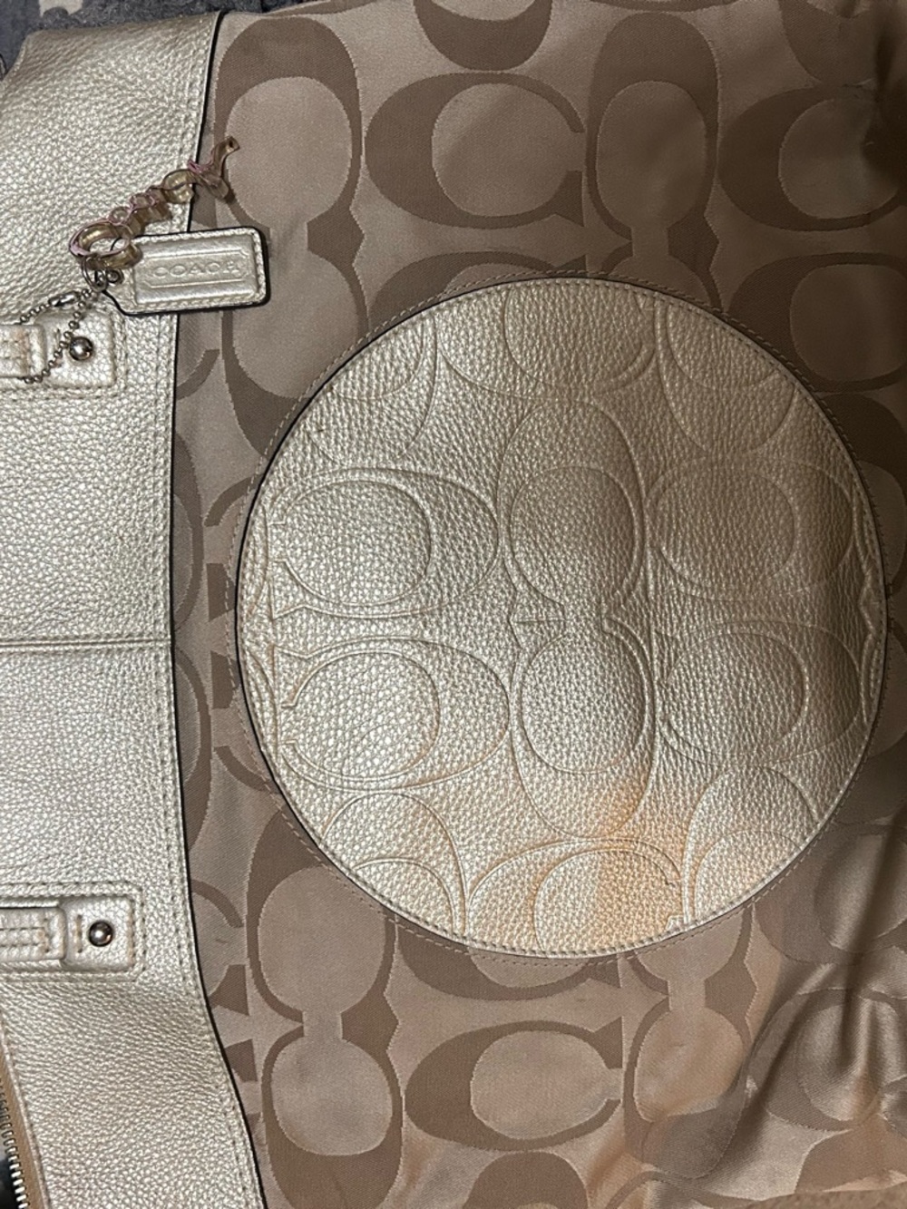 Coach Beige Signature Canvas Tote with Gold Trim